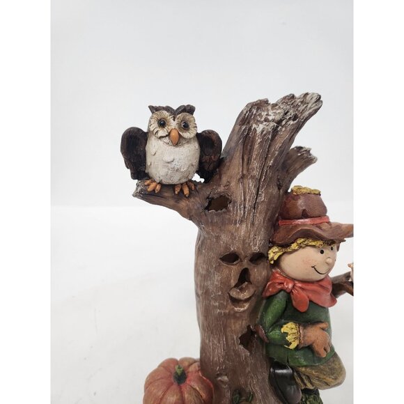 VTG Light Up Tree With Scarecrow Pumpkin and Owl Halloween Fall Figurine Decor - Picture 3 of 9